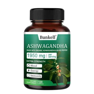 Immagine prodotto di Ashwagandha 1950mg (120 capsule) integratore alimentare, umore, sistema immunitario, sonno, energia, stress, ansia, recupero, relax
