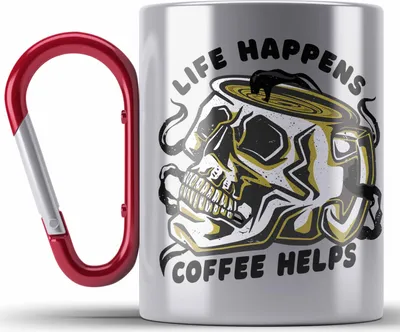 Produktbild von Trendation - Edelstahl Tasse Karabiner Totenkopf Kaffeeliebhaber Geschenk Spruch (Rot)