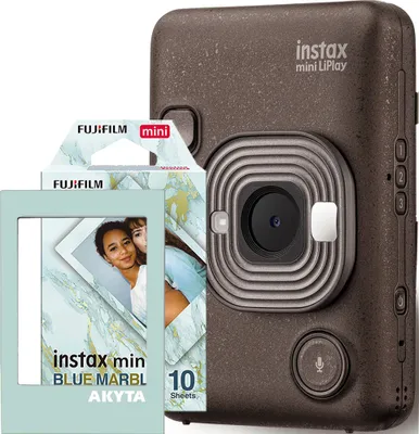 Zdjęcie produktu dla Hybrydowy aparat natychmiastowy Fujifilm Instax Mini LiPlay Deep Bronze z papierem 1x10 i magnetyczną ramką Akyta