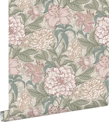 Zdjęcie produktu dla ESTAhome Tapeta zabytkowe kwiaty starego różuIszaro zielonym 53 cm x 10.05 m