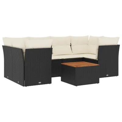 Image de vidaXL Ensemble de salon de jardin 7 pièces avec coussins noir poly rotin