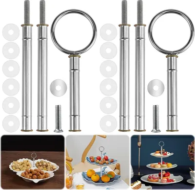 Produktbild von Etageren Stangen Set Etagere Bausatz Silber Etagerenstangen 2 Bis 3 Etagere Tortenstaender fš¹r Hochzeitstorte Tortenst?nder Buffet Torten Halter 2 Set