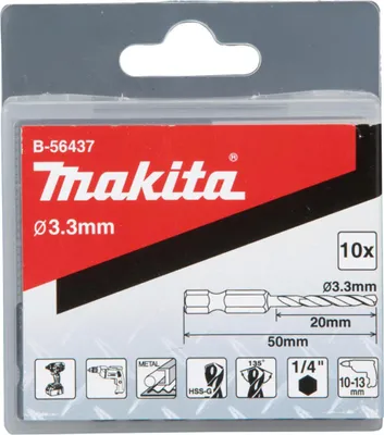 Image de Makita HSS Nietbohrer, 3.3 mm, 10 Stk. HSS - Niet - 10 Stk. - 1/4" - 3.3 mm