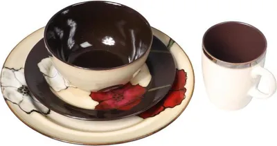 Image de Service de table en céramique avec motif floral en brun et beige