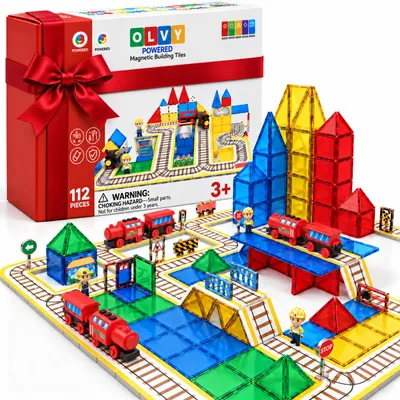Zdjęcie produktu dla Zestaw magnetycznych klocków do budowania pociągów, zabawka Montessori 112szt, płytki magnetyczne dla dzieci, magnetyczne klocki do budowania, zabawka