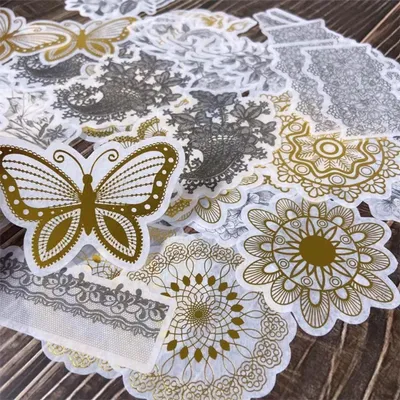 Obrázek produktu pro Vintage nálepky – zlaté a černé nálepky – nálepky BlackGold – 60 kusů – pro bullet journal, scrapbooking – dekorativní nálepky do diářů – washi nálepky – CHPN