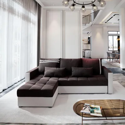 Produktbild von Masseno Ecksofa KOS PIK mit Schlaffunktion L-Form, Sofa mit Bettkasten, Wohnzimmersofa, Couch, Soffa, Bettsofa, Couchgarnitur- Grau, SAWANA 05 + MADRYT 920