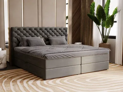 Produktbild von GrainGold Boxspringbett Bergamo 200x200 - Bett mit Matratze und Topper - Boxspringbett mit Bettkasten, Doppelbett mit Matratze - Boxspringbett dunkelgrau (Royal 37)
