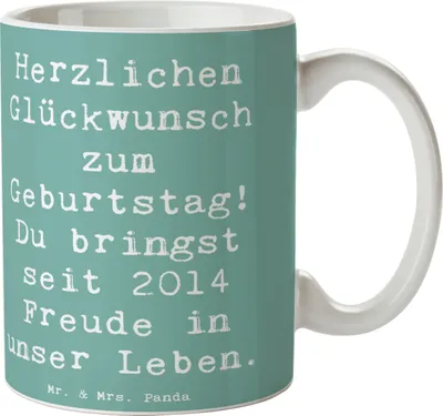 Produktbild von Mr. & Mrs. Panda Pott Spruch 2014 Geburtstag Freude - Meeresbrise - Geschenk, Trinkbecher, Tasse, Happy Birthday, Geburtsjahr, Liebe, Kaffeebecher, Alter, Kaffeetasse