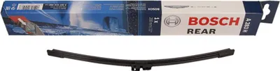 A product shot of a Bosch rear windshield wiper and its packaging.