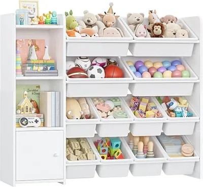Imagen del producto de Estantería infantil Silecomplaza con 12 compartimentos, estantería para libros infantiles, armario infantil blanco