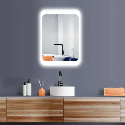 Image de HOKO miroir mural LED 50x70 cm - Miroir de salle de bain moderne avec éclairage & horloge digitale