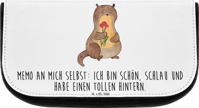 Produktbild von Mr. & Mrs. Panda Schminktasche Otter Blumenstrauß - Weiß - Geschenk, Kosmetiktasche, kosmetiktäschchen, Achtsamkeit, kulturtäschchen, Organizer, Seeotter, Positiv, Süß