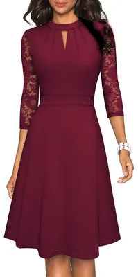 Produktbild von Cocktailkleid Elegante 3/4 Ärmel - Blumen Spitze - Runder Ausschnitt - Reißverschluss - Weicher Stoff - Geeignet für Feierlichkeiten - Festkleid