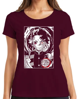 Zdjęcie produktu dla Koszulka damska Demon Slayer Tanjiro halbverbrannt Kimetsu no Yaiba Anime, bordowy, XL