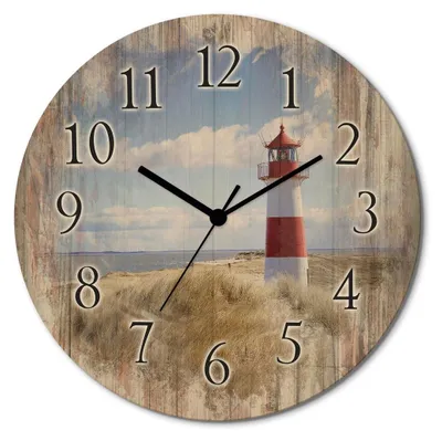 Produktbild von ARTland Holz Wanduhr Funkuhr - schwarzer Zeiger Leuchtturm Sylt Größe: 30x30 cm