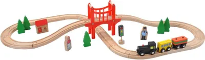 Produktbild von Bandits & Angels Holzeisenbahn-Set, 37-teilig, ab 3 Jahren, für Jungen und Mädchen – Holzeisenbahn-Set mit 37 Teilen – inklusive 1 Lokomotive – Kindereisenbahn mit Zubehör
