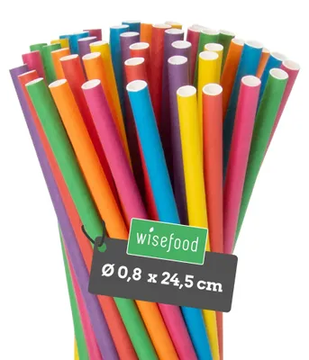 Papierstrohhalme 25 cm Ø 8 mm bunt 250 Stück plastikfrei