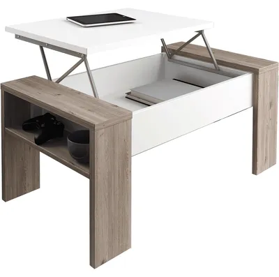Produktbild von Couchtisch mit aufklappbarer Tischplatte aus massivem Eschenholz, Farbe Weiß