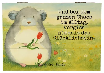 Produktbild von Mr. & Mrs. Panda holzschatulle Chinchilla Blume Design 22 x 15 cm - Weiß - Geschenk, Chaos, Box, Kiste, Chinchillas, geschenkkiste, Glücklichsein, Truhe, Kummer, fotobox