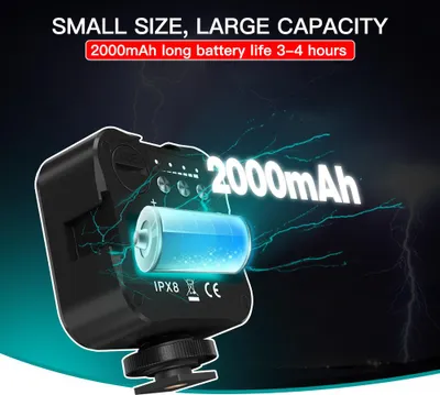 Zdjęcie produktu dla wodoodporna lampa wideo LED RGB 30 m/98 stóp, przenośna mini kamera, temperatura barwowa 5500 K, ściemniana jasność z zimną stopką, śruba 1/4 cala do nagrywania strumieniowego na żywo ze statywu, fotografia podwodna