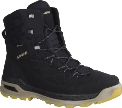 A black Lowa winter boot is shown against a white background.