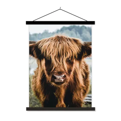 Produktbild von MuchoWow® Textilposter Kühe - Schottische Hochlandbewohner - Braun - Natur 90x120 cm mit schwarzem Rahmen - Dekoration
