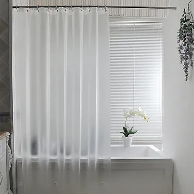 Produktbild von Transparenter Duschvorhang, durchsichtig, Frozen, 180x180cm, mit beschwerten Magneten am unteren Rand, schimmelresistenter, wasserdichter Duschvorhang, waschbarer PEVA-Kunststoff-Badevorhang mit 12 Haken für Badezimmer und Badewanne.