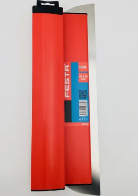 A product shot of a trowel in its packaging, against a white background.