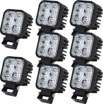 A group of eight square LED work lights arranged in a grid.