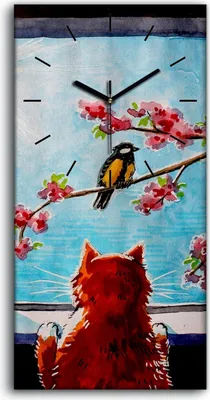 Produktbild von Leinwand Wanduhr Wandkunst Uhr 30x60 Gemälde Abstraktes Tier Vogel Katze Zweig - schwarze Hände