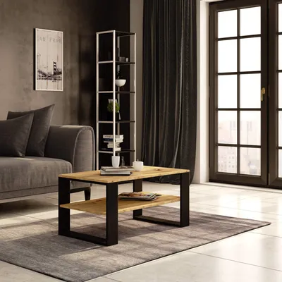 Image de Table basse ALEX 92 cm, table de salon avec tablette, table basse de 45 cm de hauteur, style moderne