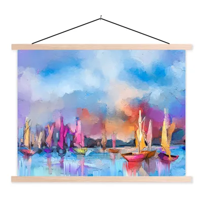 Produktbild von MuchoWow® Textilposter Malerei - Boote - Wasser 120x90 cm mit holzfarbenen Rahmen - Magnetisch