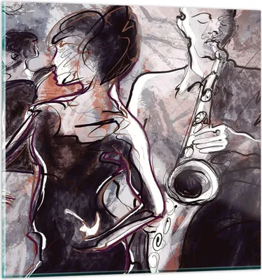 Produktbild von Bilder auf glas - Jazz Musik Musiker - 60x60cm - Glasbilder - Wandbilder - Kunstdruck - zum Aufhängen bereit - Wanddekoration aus Glas - Glas Bilder - Wandbild auf Glas - Einteilig - GAC60x60-3572