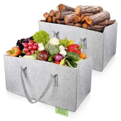 Produktbild von Filztasche XXL 61 × 32 × 32 cm - Faltbar - Filzkorb - Für Kleidung/Spielzeug - 60 Liter - 2 Stück - Aufbewahrungskorb