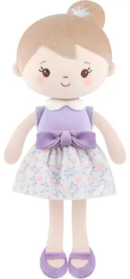 Productafbeelding van Pluche baby pop voor meisjes, 30 cm, paars, met rok, machinewasbaar