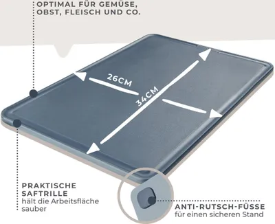 Produktbild von Fackelmann Schneidbrett 36 x 24 cm #easyprepare, hochwertiges Küchenbrett aus Kunststoff, Schneidebrett mit Saftrille, eckiges Zubereitungsbrett, rutschfestes Tranchierbrett  (Farbe: Blau / Grau)