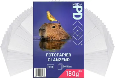 Produktbild von PD Media Fotopapier 10x15 cm glänzend – 180 g/m², 50 Blatt, für Tintenstrahldrucker (Inkjet 4R)