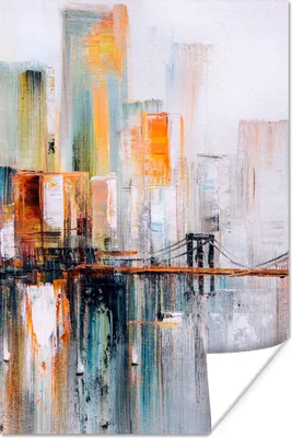 Produktbild von MuchoWow® Poster Ölgemälde - Skyline - Abstrakt 40x60 cm - Plakate für die Wand - Poster Babyzimmer