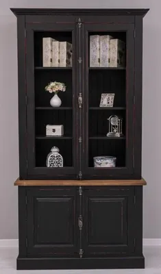 Immagine prodotto di Casa Padrino mobile in stile country nero / rosso / marrone 120 x 50 x h. 228 cm - Vetrina in legno massiccio - Mobili in legno massiccio in stile country
