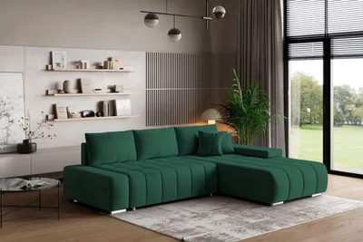 Produktbild von Masseno Ecksofa ALESE R-S mit Schlaffunktion L-Form, Sofa mit Bettkasten, Wohnzimmersofa, Couch, Soffa, Bettsofa, Couchgarnitur- Grün, MONOLITH 37