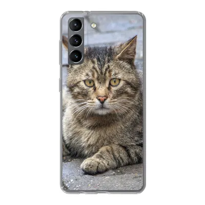 Produktbild von MuchoWow® Handyhülle Schutzhülle Hülle für Samsung Galaxy S21 Katze - Tier - Braun - Mädchen - Kinder - Jungen - Kind Silikon Softcase Handy Hülle - Softcase