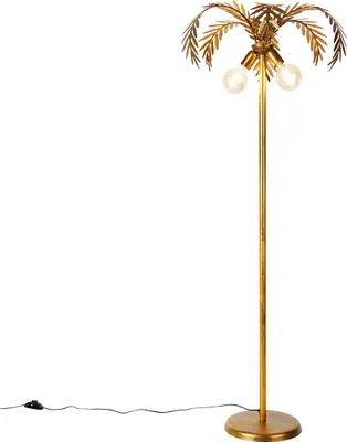Produktbild von QAZQA - Retro Vintage Stehleuchte I Stehlampe I Standleuchte I Lampe I Leuchte Gold I Messing 2-flammig - Botanica I Wohnzimmer I Schlafzimmer - Stahl Länglich - LED geeignet E27