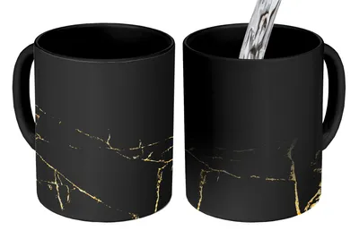 Obrázok produktu pre KitchenYeah® Magický hrnček Magický hrnček Magický mramor - čierny - zlatý - luxusný 350 ml hrnček meniaci farbu Nápad na darček - magický hrnček - fotohrnček - keramické hrnčeky - obrázky - hrnček na kávu - hrnček na pitie