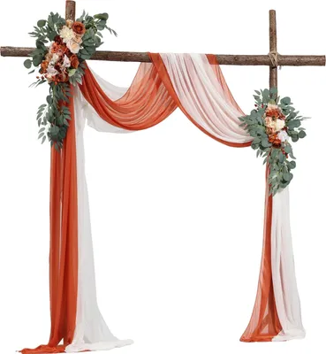 Produktbild von Hochzeit Bogen Blumen Set Traubogen Deko mit 2x Blumen 2x Vorhänge Orange