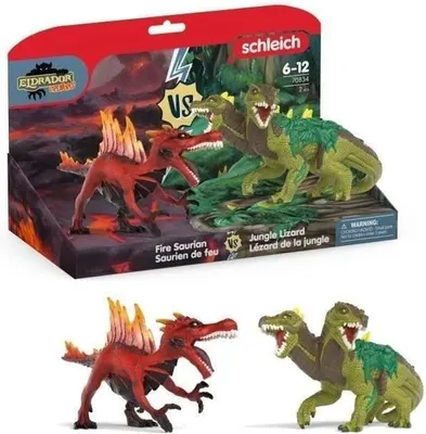 Immagine prodotto di Set di personaggi da combattimento Schleich Eldrador Creatures, Dinosauro di fuoco contro Lucertola della giungla, 70834