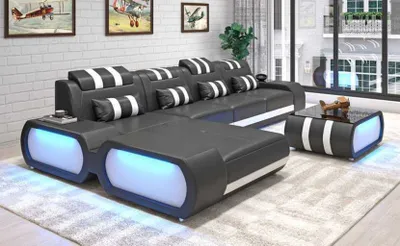 Produktbild von Eckgarnitur Ecksofa L Form Ledersofa Sofa Couch Weiß Luxus Design Couchen JVmoebel