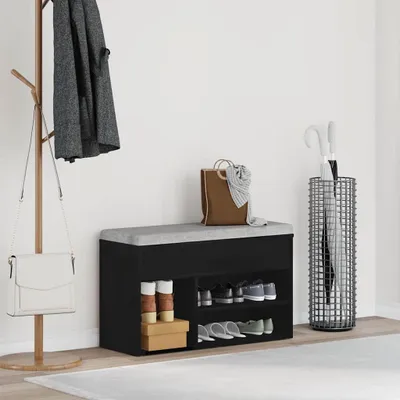 Produktbild von Möbel Schuhbank 80 x 30 x 45 cm Holzwerkstoff Schwarz Eichen-Optik - Schuhregale &58820