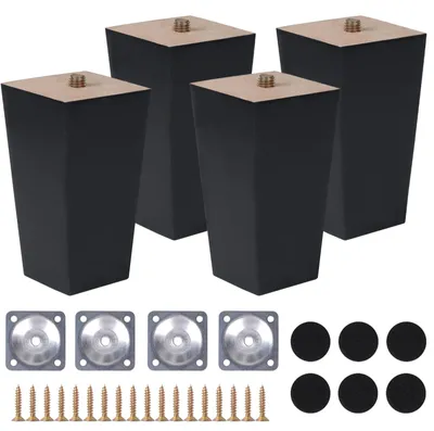 Productafbeelding van 4 stuks houten meubelpoten, 10 cm, zwart, vierkant, poten voor meubels