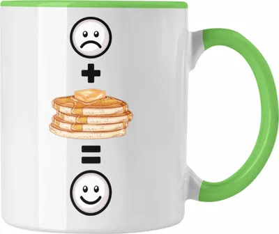 Produktbild von Trendation - Pfannkuchen Pancaked Tasse Geschenk für Pfannkuchen-Liebhaber Lustige Geschenkidee :( + Pfannkuchen = :) Geburtstag (Grün)